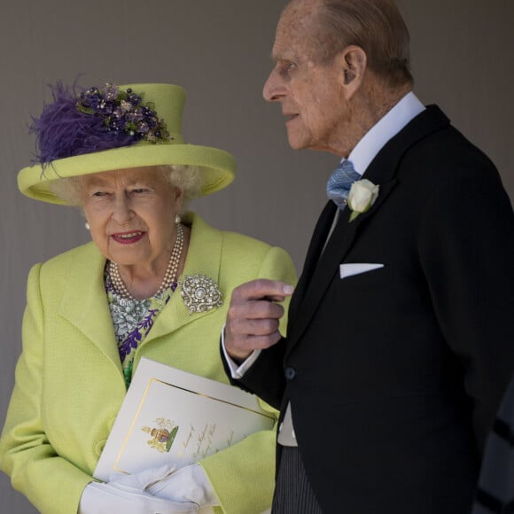La reine Elisabeth II d'Angleterre et le prince Philip, duc d'Edimbourg - Les invités arrivent à la chapelle St. George pour le mariage du prince Harry et de Meghan Markle au château de Windsor, le 19 mai 2018. 
