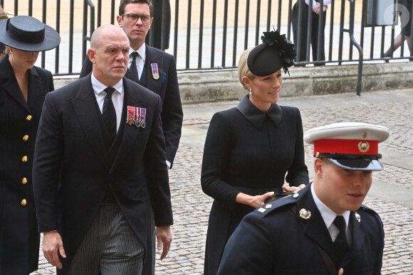 Zara Phillips (Zara Tindall) et Mike Tindall - Arrivées au service funéraire à l'Abbaye de Westminster pour les funérailles d'Etat de la reine Elizabeth II d'Angleterre © Geoff Pugh / PA via Bestimage 