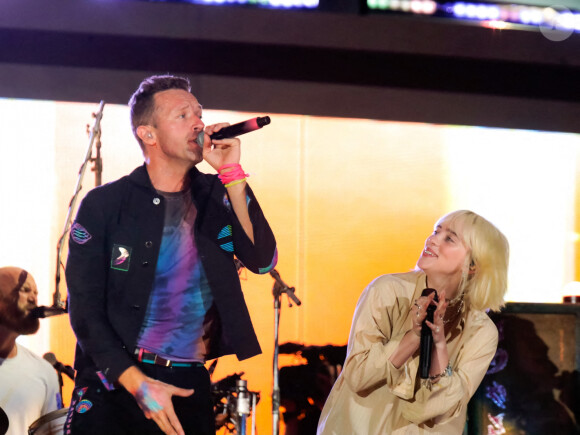 Chris Martin et Billie Eilish lors du concert Global Citizens 2021 au coeur de Central Park à New York City, New York, etats-Unis, le 25 septembre 2021. 