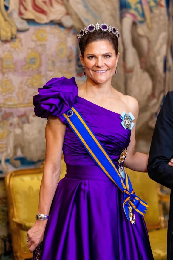 La princesse Victoria de Suède - Banquet d'état au palais royal de Stockholm en l'honneur de la famille royale des Pays-Bas le le 11 octobre 2022. 