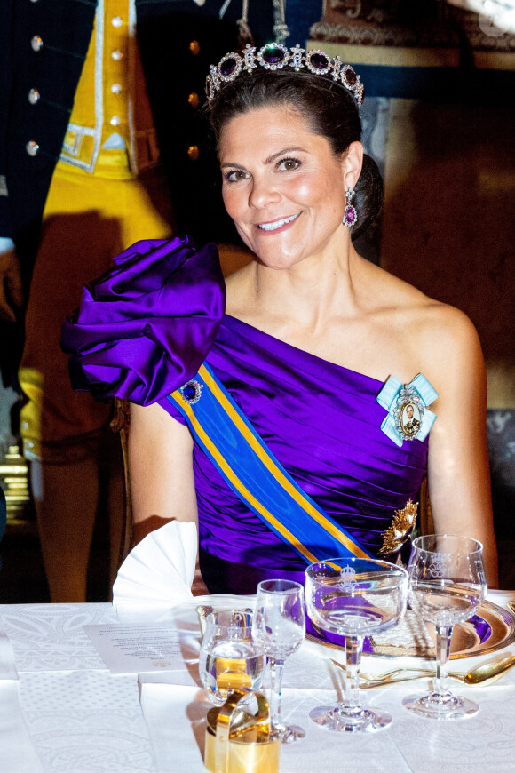 la princesse Victoria de Suède - Banquet d'état au palais royal de Stockholm en l'honneur de la famille royale des Pays-Bas le le 11 octobre 2022. 