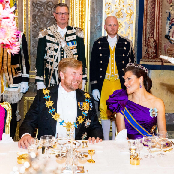 Le roi Willem Alexander des Pays-Bas, la princesse Victoria de Suède - Banquet d'état au palais royal de Stockholm en l'honneur de la famille royale des Pays-Bas le le 11 octobre 2022. 