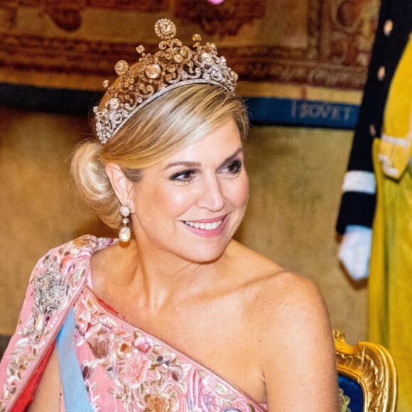 La reine Maxima des Pays-Bas, le roi Carl Gustav de Suède - Banquet d'état au palais royal de Stockholm en l'honneur de la famille royale des Pays-Bas le le 11 octobre 2022. 