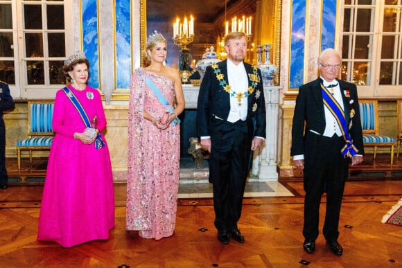 La reine Silvia de suède, la reine Maxima des Pays-Bas, le roi Willem Alexander des Pays-Bas et Carl Gustav, roi de Suède - Banquet d'état au palais royal de Stockholm en l'honneur de la famille royale des Pays-Bas le le 11 octobre 2022. 