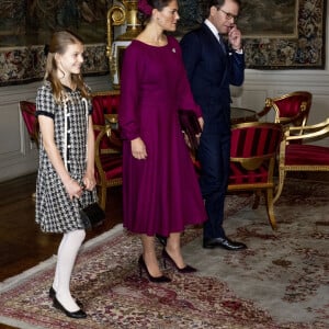 La princesse Victoria et le prince Daniel de Suède avec leur fille la princesse Estelle de Suède - La famille royale de Suède accueille le roi Willem-Alexander et de la reine Maxima des Pays-Bas au palais royal de Stockholm, Suède, le 11 octobre 2022.  Reception at the Royal Palace in Stockholm as part of the Dutch royal couple's three-day state visit to Sweden, Day 1, October 11, 2022 