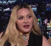 Madonna révèle travailler sur le scénario de son biopic lors d'une interview de Jimmy Fallon dans l'émission "The Tonight Show". New York. Le 7 octobre 2021. 