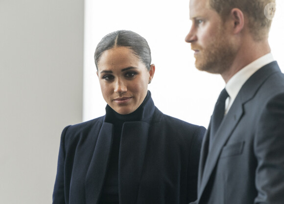 Le prince Harry, duc de Sussex, et Meghan Markle, duchesse de Sussex, en visite à l'observatoire "One World" au 102ème étage de la Freedom Tower du World Trade Center à New York. Le 23 septembre 2021 