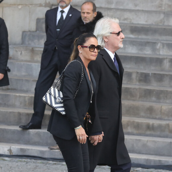 Patrick Sébastien et sa femme Nathalie (dite Nana) - Arrivées en l'église Saint-Sulpice pour les obsèques de l'ancien président de la République Jacques Chirac à Paris. Un service solennel sera présidé par le président de la République. Le 30 septembre 2019 © Dominique Jacovides / Bestimage