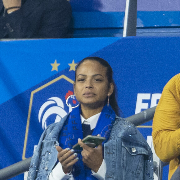 M. Pokora (Matt Pokora), sa femme Christina Milian assistent au match de la 5ème et avant-dernière journée de Ligue des nations entre la France et l'Autriche (2-0) au Stade de France à Saint-Denis le 22 septembre 2022.  M. Pokora (Matt Pokora), his wife Christina Milian attend the match of the 5th and penultimate day of the League of Nations between France and Austria (2-0) at the Stade de France in Saint-Denis on September 22 2022. 