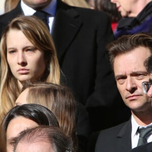 David Hallyday et ses filles Ilona et Emma - Obsèques de Michel Pastor en l'église Saint-Charles à Monaco le 06/02/2014 