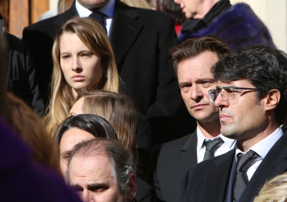 David Hallyday et ses filles Ilona et Emma - Obsèques de Michel Pastor en l'église Saint-Charles à Monaco le 06/02/2014 