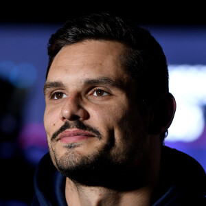 Florent Manaudou lors de la conférence de presse à propos des championnats d'Europe de natation en petit bassin à Glasgow. Inside / Panoramic / Bestimage