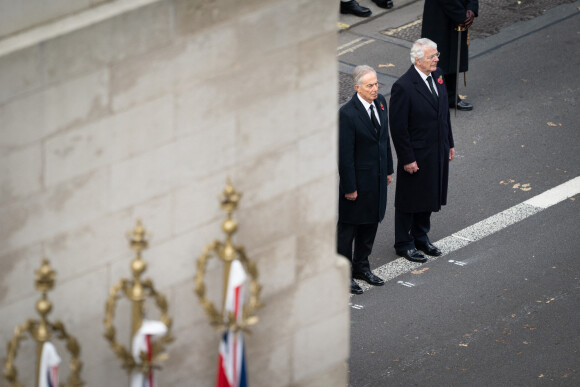 Les anciens premiers ministres Tony Blair et John Major lors du "Remembrance Sunday Service" à Londres, Royaume Uni, le 13 novembre 2022.