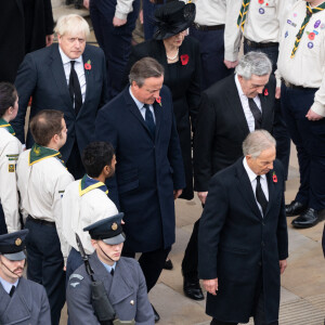 Les anciens premiers ministres Boris Johnson, Theresa May, David Cameron, Gordon Brown, Tony Blair et John Major lors du "Remembrance Sunday Service" à Londres, Royaume Uni, le 13 novembre 2022.