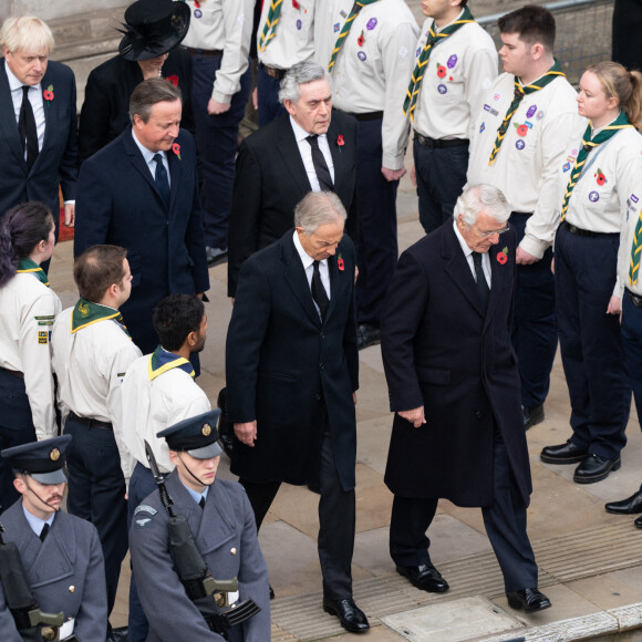 Les anciens premiers ministres Boris Johnson, Theresa May, David Cameron, Gordon Brown, Tony Blair et John Major lors du "Remembrance Sunday Service" à Londres, Royaume Uni, le 13 novembre 2022.