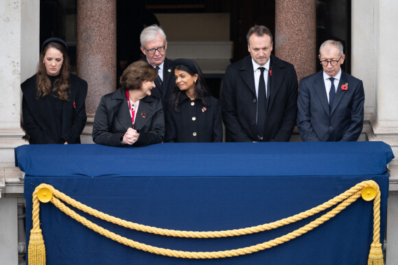Cherie Blair, Akshata Murty, Hugh O'Leary et Philip May lors du "Remembrance Sunday Service" à Londres, Royaume Uni, le 13 novembre 2022.
