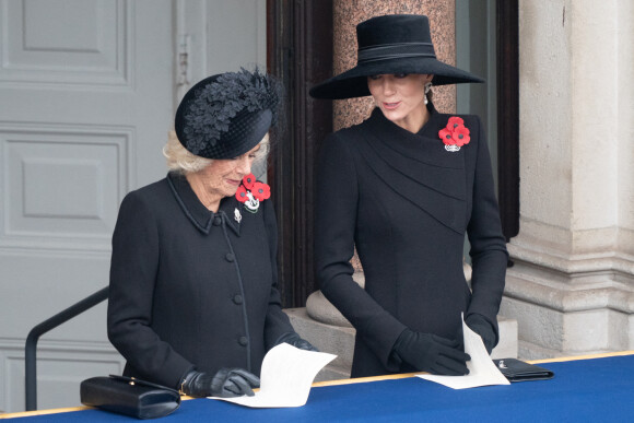 Camilla Parker Bowles, reine consort d'Angleterre et Kate Middleton, princesse de Galles lors du "Remembrance Sunday Service" à Londres, Royaume Uni, le 13 novembre 2022.