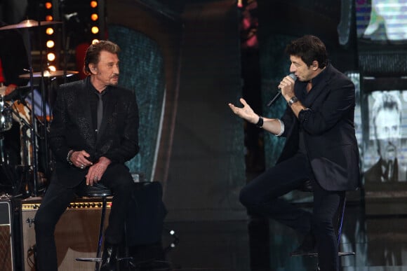 Exclusif - Johnny Hallyday et Patrick Bruel - Enregistrement de l'émission Spécial Johnny Hallyday, "Johnny, la soirée événement", qui sera diffusée sur TF1 en prime-time le 20 décembre. 