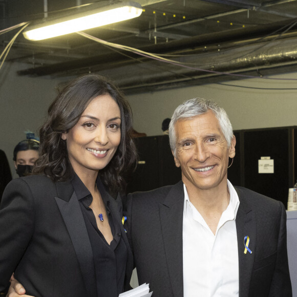 Exclusif - Leïla Kaddour, Nagui - Backstage de l'émission spéciale "Unis pour l'Ukraine" à la Maison de la Radio et de la Musique, diffusée en direct sur France 2 et présentée par Nagui et Leïla.Kaddour à Paris le 8 mars 2022. © Cyril Moreau / Jack Tribeca / Bestimage
