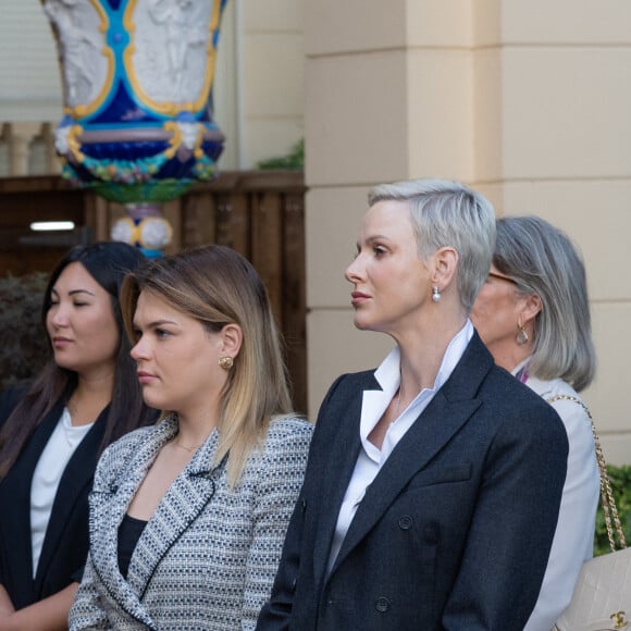 Marie Ducruet, Camille Gottlieb, la princesse Charlène de Monaco et la princesse Caroline de Hanovre lors de la conférence de présentation des célébrations du centenaire de la naissance du Prince Rainier III de Monaco au Palais de Monaco, le 28 septembre 2022. La Princesse Stéphanie sera en charge, avec le Prince Albert II, des événements qui se dérouleront en 2023. De nombreuses personnalités monégasques font également partie du comité d'organisation. © Olivier Huitel/Pool Restreint Monaco/Bestimage 