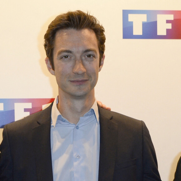 Grégoire Margotton, Frédéric Calenge et Bixente Lizarazu - Conférence de presse de TF1 pour le lancement de l'Euro 2016 à Paris le 17 mai 2016. © Coadic Guirec/Bestimage