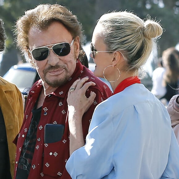 Johnny Hallyday avec sa femme Laeticia à Santa Monica.