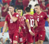 Dusan Vlahovic (Serbie) célèbre son but contre la Suisse durant le dernier match de poule du groupe G de la Coupe du Monde de Football, le 2 décembre 2022 à Doha, Qatar. (Xinhua/Li Gang)