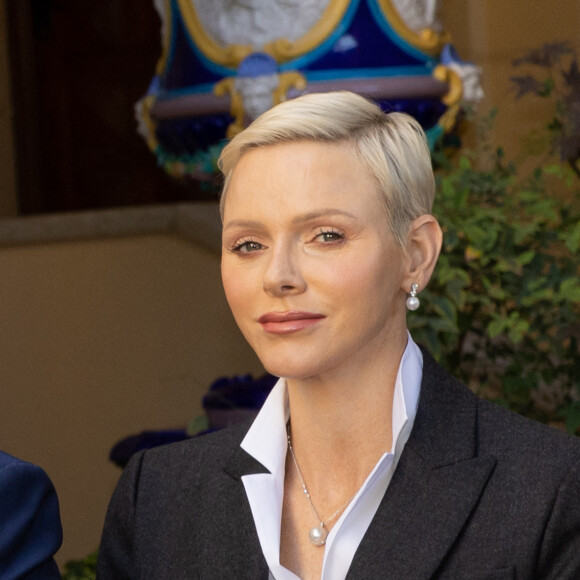 La princesse Charlène de Monaco lors de la conférence de présentation des célébrations du centenaire de la naissance du Prince Rainier III de Monaco au Palais de Monaco, le 28 septembre 2022. La Princesse Stéphanie sera en charge, avec le Prince Albert II, des événements qui se dérouleront en 2023. De nombreuses personnalités monégasques font également partie du comité d'organisation. © Olivier Huitel/Pool Restreint Monaco/Bestimage 