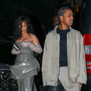 Exclusif - Rihanna et son compagnon ASAP Rocky à la sortie de la soirée "Wakanda Forever", au Roosevelt Hotel à Los Angeles, le 26 octobre 2022.