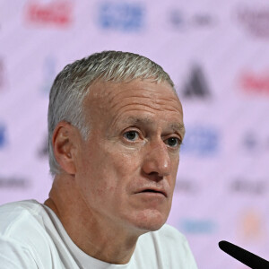 Didier Deschamps, sélectionneur/entraineur de l'équipe de France - Conférence de presse du séléctionneur et du capitaine de l'équipe de France avant la finale France / Argentine lors de la Coupe du Monde de football FIFA Qatar 2022 à Doha. © Philippe Perusseau / Bestimage 