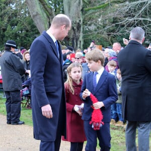 Le prince William, prince de Galles, Le prince George de Galles, La princesse Charlotte de Galles - La famille royale d'Angleterre au premier service de Noël à Sandringham depuis le décès de la reine Elizabeth II le 25 décembre 2022. 