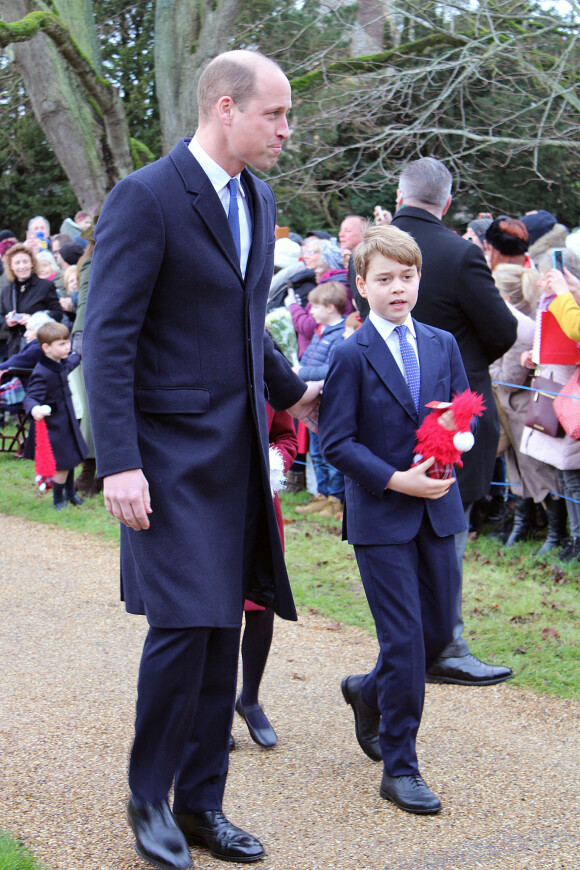 Le prince William, prince de Galles, Le prince George de Galles - La famille royale d'Angleterre au premier service de Noël à Sandringham depuis le décès de la reine Elizabeth II le 25 décembre 2022. 