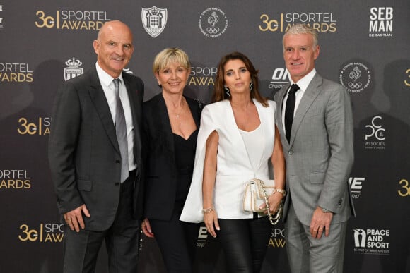 Guy Stephan avec sa femme, Didier Deschamps et sa femme Claude durant la soirée des Sportel Awards 2019 au Grimaldi Forum à Monaco le 22 octobre 2019. Les Sportel Awards visent à récompenser les plus belles images de sport de l'année dans le cadre du Sportel qui est un salon international du sport et des médias qui se déroule sur 3 jours en Principauté. © Bruno Bebert/Bestimage