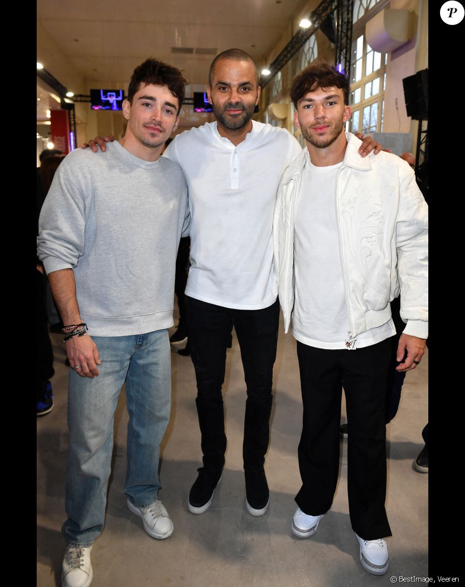 Charles Leclerc, Tony Parker et Pierre Gasly - People au Club House NBA pour un match exhibition entre Tony Parker, Joakim Noah, Charles Leclerc, Pierre Gasly et Darko Peric à Paris le 20 janvier 2023. © Veeren/Bestimage