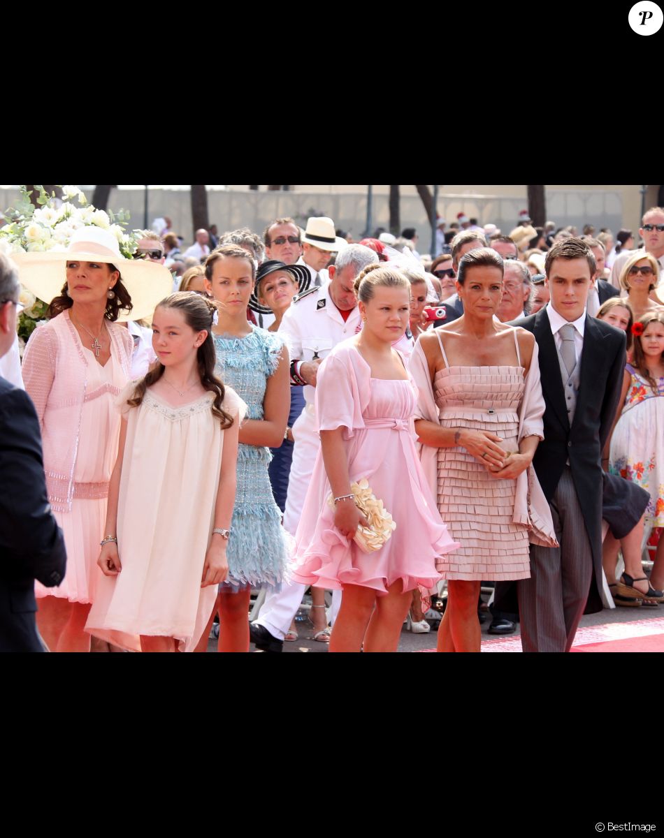 Caroline de Monaco et sa fille Alexandra de Hanovre, Stéphanie de Monaco et ses enfants Louis et Pauline Ducruet et Camille Gottlieb - Mariage de la princesse Charlene et du prince Albert de Monaco