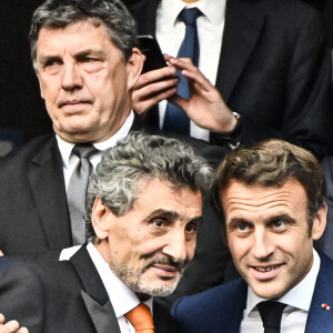 Morad Altrad (mhr) / Bernard Laporte, Emmanuel Macron - Finale du Top 14 de rugby entre Montpellier et Castres (29-10) au Stade de France à Saint-Denis le 24 juin 2022.
