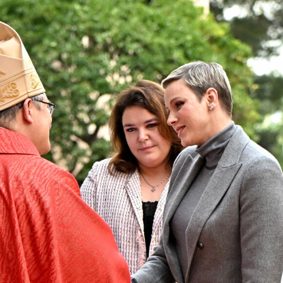 La princesse Charlene de Monaco et Mélanie-Antoinette de Massy lors de l'arrivée à la messe pontificale lors de la célébration de la Sainte Dévote, sainte patronne de Monaco, à Monaco le 27 janvier 2023. © Bruno Bebert / Bestimage 