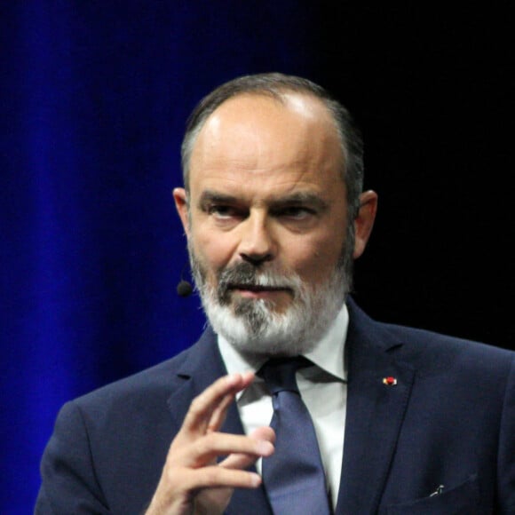 Edouard Philippe annonce la création d'Horizons, son nouveau parti . Une annonce faite lors d'un congrès au Havre samedi matin le 9 octobre 2021. © Sebastien Legendre / Panoramic / Bestimage