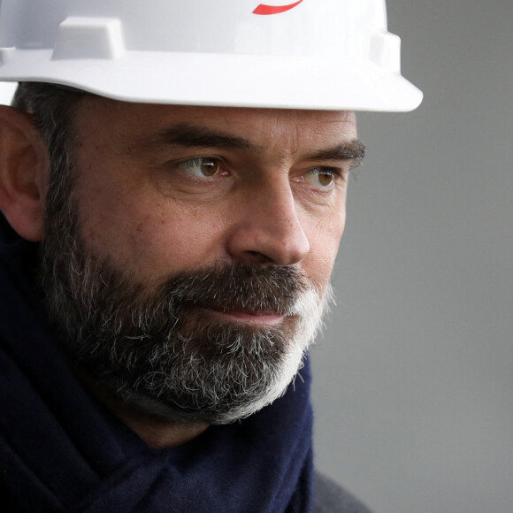 Le maire du Havre, Edouard Philippe inaugure les nouveaux portiques sur le Terminal de France pour assurer le chargement du cargo CMA CGM JACQUES SAADE, le 22 janvier 2021, au Havre, Normandie, France. © Stéphane Lemouton / Bestimage