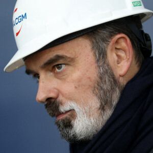 Le maire du Havre, Edouard Philippe inaugure les nouveaux portiques sur le Terminal de France pour assurer le chargement du cargo CMA CGM JACQUES SAADE, le 22 janvier 2021, au Havre, Normandie, France. © Stéphane Lemouton / Bestimage