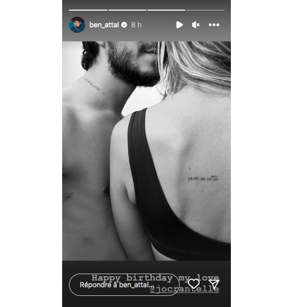 Ben Attal a publié un cliché de sa compagne Jordane Crantelle et lui avec des tatouages similaires.