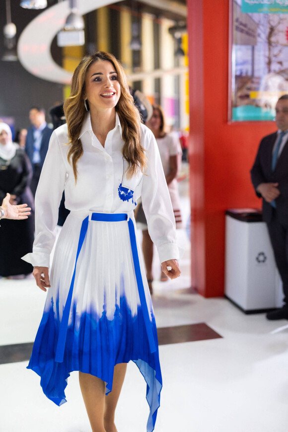 La reine Rania de Jordanie, lors des célébrations marquant le 15ème anniversaire du Musée des enfants, à Amman, en Jordanie le 7 septembre 2022. 