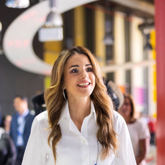 La reine Rania de Jordanie, lors des célébrations marquant le 15ème anniversaire du Musée des enfants, à Amman, en Jordanie le 7 septembre 2022. 