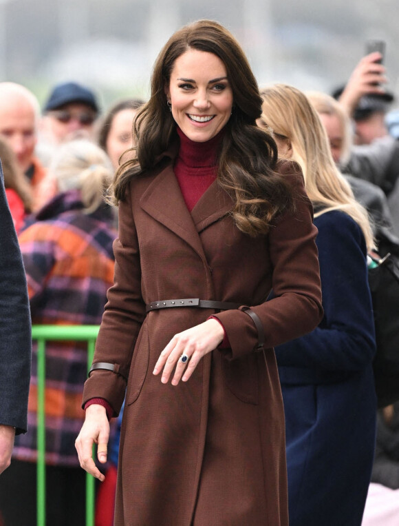 Catherine (Kate) Middleton, princesse de Galles, arrive pour visiter le National Maritime Museum Cornwall à Falmouth, Royaume Uni.