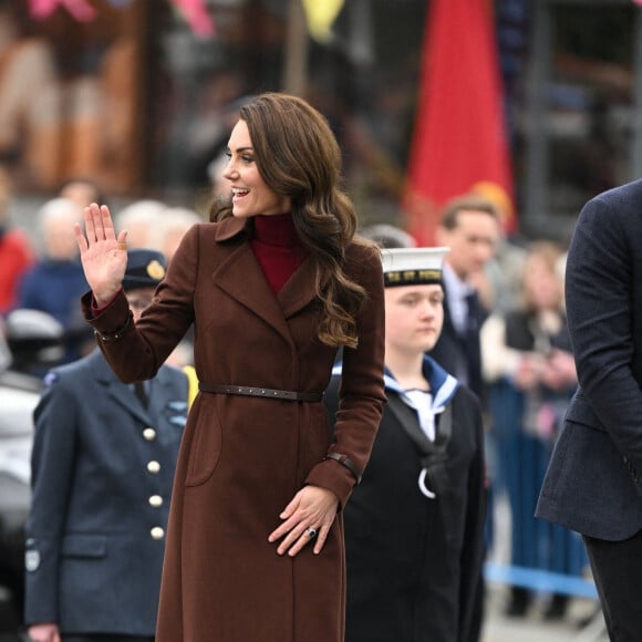 Le prince William, prince de Galles, et Catherine (Kate) Middleton, princesse de Galles, arrivent pour visiter le National Maritime Museum Cornwall à Falmouth, Royaume Uni, le 9 février 2023.