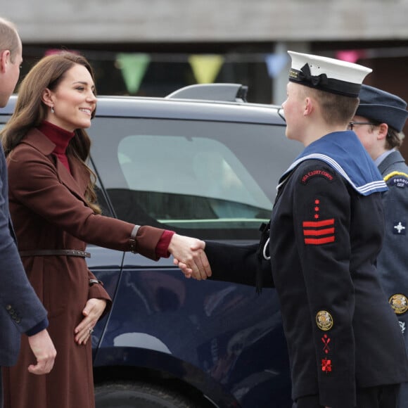 Le prince William, prince de Galles, et Catherine (Kate) Middleton, princesse de Galles, arrivent pour visiter le National Maritime Museum Cornwall à Falmouth, Royaume Uni, le 9 février 2023.