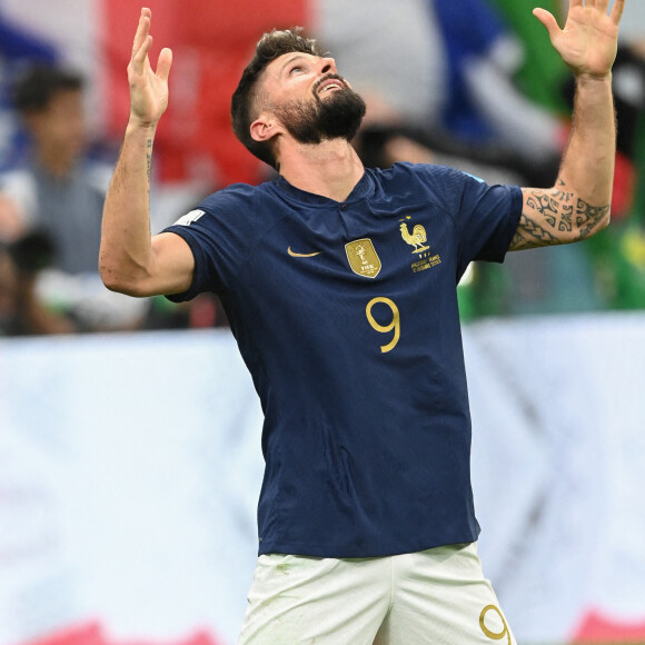 Olivier Giroud au match de football de quart de finale opposant la France à l'Angleterre lors de la coupe du Monde (FIFA 2022) au stade Al Bayt à Al Khor au Qatar, le 10 décembre 2022. La France a gagné 2-1. © Philippe Perusseau/Bestimage 