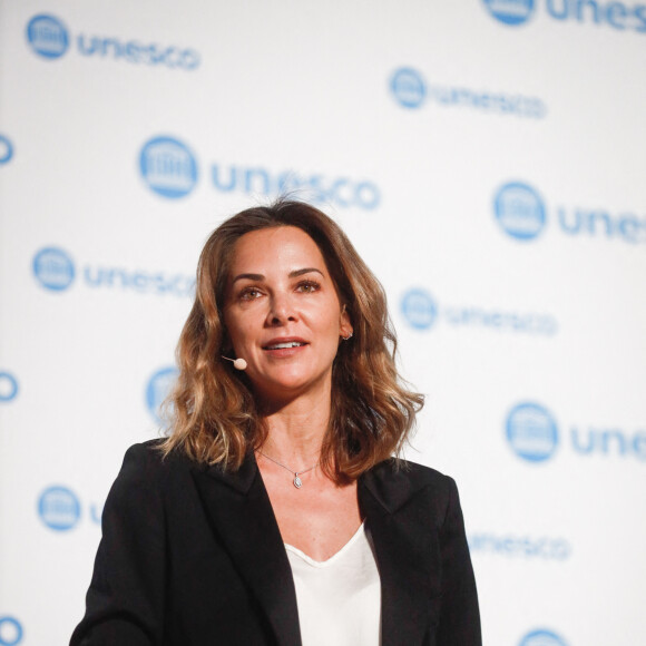 Mélissa Theuriau - Le président de la République lors du 30ème anniversaire de la Convention internationale des droits de l'enfant à l'UNESCO à Paris le 20 novembre 2019. © Hamilton / Pool / Bestimage