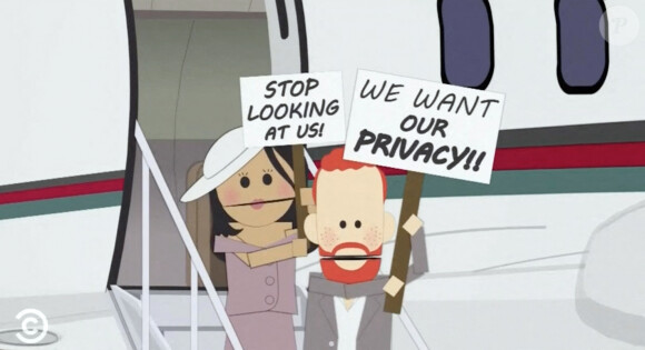 Selon certaines sources, elle aurait finalement abandonné.
Capture d'écran d'un épisode de South Park parodie Meghan Markle et le prince Harry dans le dernier épisode "The Worldwide Privacy Tour". © Comedy Central/JLPPA/Bestimage 