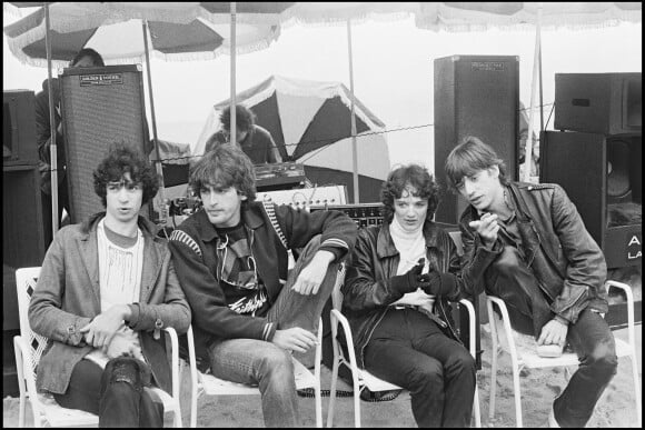 Le groupe Téléphone avec Louis Bertignac, Corine Marienneau, Jean-Louis Aubert et Richard Kolinka au Festival de Cannes 1980